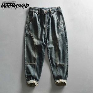 Jeans masculin Hip Hop Streetwear New Mens Mens Vintage Style Long Mancoved Pocket Jeans Lavage Conical Bleu Denim Pants Y2K Youth Trend Trantsl2403