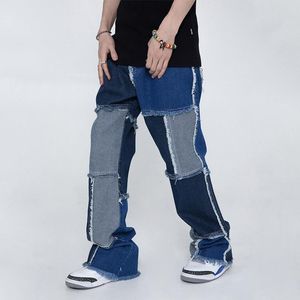 Jeans pour hommes Hip Hop Vintage patchs pantalons Streetwear couleur bloc décontracté Denim pour homme Bootcut pantalon haute StreetMen's