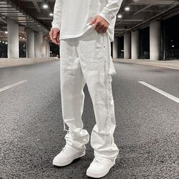 Herren Jeans Hip Hop Weiß Gerade Zerrissene Lässige Herren Jeans Hosen Beide Seiten Quaste Breites Bein Streetwear Denim Hose Übergroß 230329