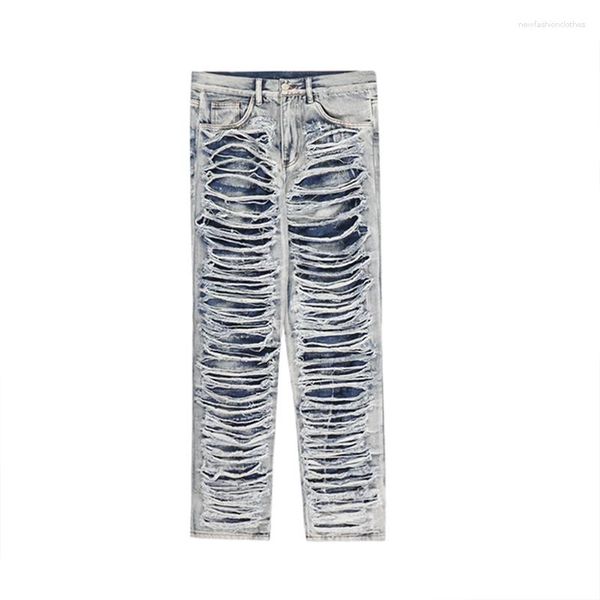 Pantalones vaqueros para hombre Hip Hop Y2k rotos para hombre, pantalones vaqueros holgados rectos informales rasgados, pantalones vaqueros deshilachados lavados de gran tamaño Harajuku