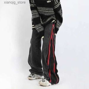 Jeans masculin Hip Hop Zipper lavé vieux jeans lâches hommes harajuku new mode décontracté punk surdimensionné surdimension