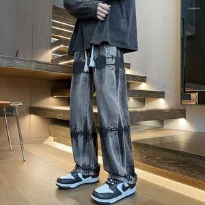 Jeans masculin Hiphop Tie à cordonnage teint Streetwear Streetwear Pantalon de jean Baggy Baggy Loose