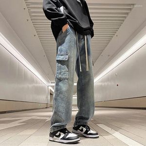 Jeans masculin Hipster High Street rétro large jambe large jean hip hop hommes décontractés pantalons de jean streetwear streetwear pantalon neutre pantalon