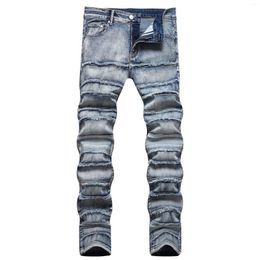 Jeans masculins hipster patchwork micro élastique mince brisé hip hop petit pieds minces pantalon denim hommes