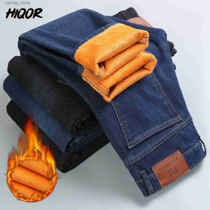 Jeans para hombres Hiqor Winter Warm Fleece Mens Jeans Classic Black Black Jeans Black Jeans pantalones de mezclilla Jean Cotton Y2K Style Man Pants L49