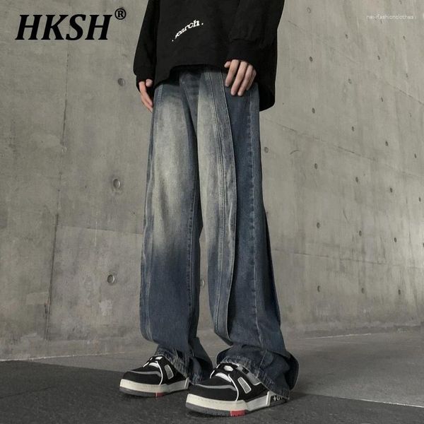 Jeans masculin hksh printemps automne marée américaine high street vintage vintage des femmes pantalons de jean décontractés plissés personnalisés HK0462