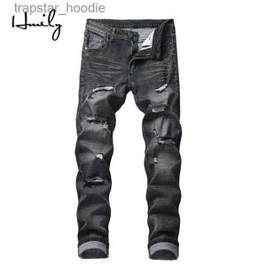 Heren Jeans HMILY Heren Skinny Jeans Heren Slim Fit Gat Biker Ripped Denim Hip Hop Motorfiets Rock Rap Jeans Big Size 42 Broek X0621 L230918