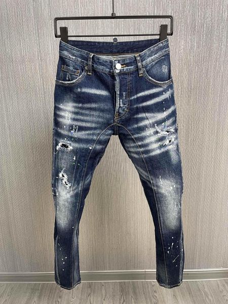 Jeans pour hommes, pantalon crayon avec trous de couleur, couture, points de pulvérisation, à la mode, A232 #