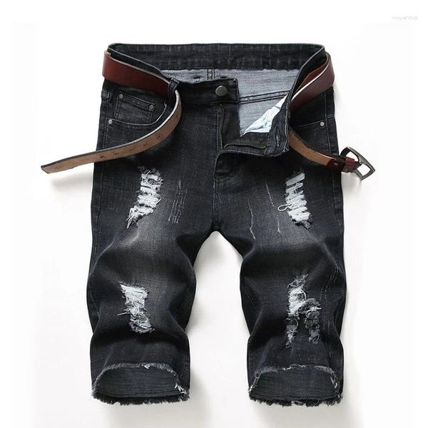 Jeans pour hommes trou conception décontracté mince coton Denim Shorts mode été élastique court