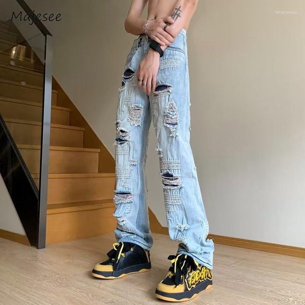 Jeans pour hommes Trou Hommes Tendance Streetwear Style américain Adolescents Jeune Vitalité Unisexe Printemps Automne Droite All-Match Vintage Chic