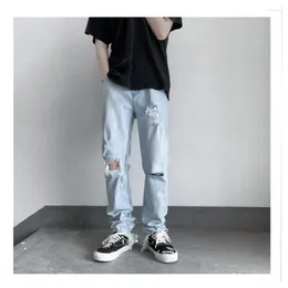 Jeans pour hommes trou déchiré pour hommes collants de mode coréenne pantalons hip hop décontracté trendyol streetwear grunge baggy droit