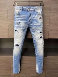 Jeans pour hommes trou déchiré jet d'encre faire vieux pantalon crayon de mode rayé épave grotte denim A220 #