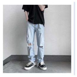 Heren jeans gat gescheurd jeans voor mannen Koreaanse mode panty's herenbroek hiphop dames casual trendyol streetwear grunge baggy rechte z0301