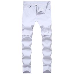 Jeans pour hommes Hole Slim Stretch Jeans déchirés pour hommes version coréenne de la conception de la personnalité de la rue haute