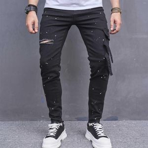 Jeans pour hommes trou couleur unie tache haute rue pantalon pour homme tendance denim pantalon vêtements automne Y2k