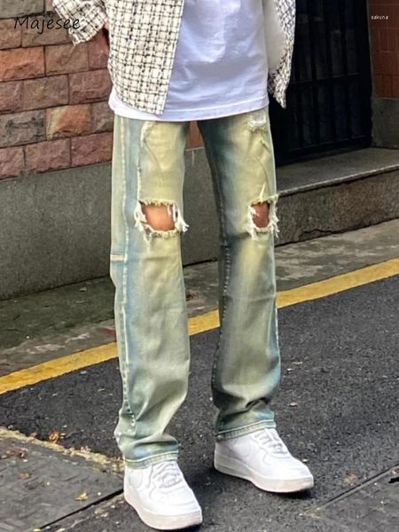 Jeans pour hommes trou unisexe hommes chic été basique mince tout-match haute rue confortable déchiré design hip hop petit ami pantalon coréen