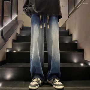 Jeans pour hommes Style Hong Kong taille élastique pour hommes femmes lavé porté Tube droit coupe ample à la mode mince pantalon d'été
