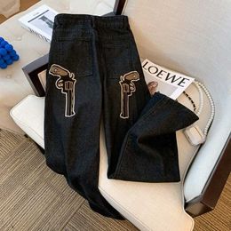 Heren jeans hete coole geweren print denim broek heren high street rightleg broek streetwear sexy mannelijke y2k broek 42344 j230420