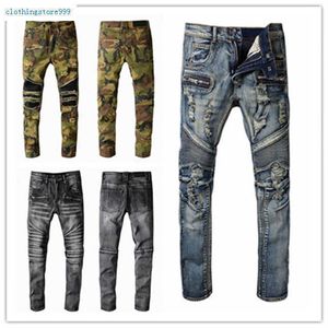 Jeans masculin Hot Mens Fashion Skinny Slim Slim Ripped Biker Motocycle Trous Streetwear Luxury Denim Clothing Wash Patch Designer Pantalon