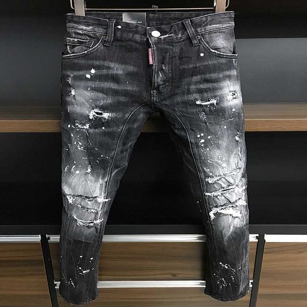 Jeans para hombres Ventas calientes Hombres Agujero Azul claro Gris oscuro Italia Marca Pantalones largos para hombre Streetwear Denim Flaco Slim Straight Jean Photo