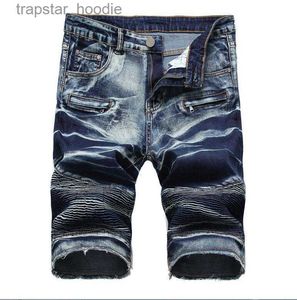 Jeans pour hommes vente chaude hommes décontracté coton hommes jean shorts plis concepteur rétro hommes trou genou longueur denim shorts jeans grande taille pantalon taille 28-42 L230918