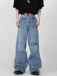 Jeans pour hommes Houzhou Baggy Cargo Hommes Denim Pantalon à jambe large Homme Oversize Casual Streetwear Hip Hop Poche Zipper Style Safari