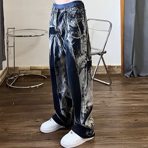 Herenjeans houzhou hiphop punk denim broek mannelijke y2k grafische rave broek voor losse casual zwart Koreaanse streetwear hippie 230222