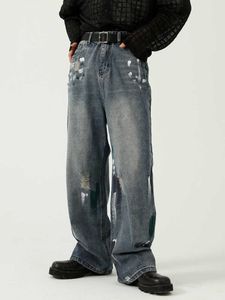 Jeans pour hommes HOUZHOU surdimensionné en détresse jean pantalon hommes déchiré jean pour hommes Y2K bleu Denim pantalon mâle Punk japonais Streetwear Hip Hop Z0301