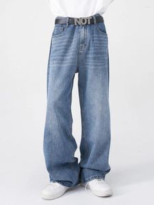 Jeans pour hommes Houzhou surdimensionné hommes coréen décontracté pantalon en denim en détresse mâle bleu pantalon droit lâche haute streetwear vintage