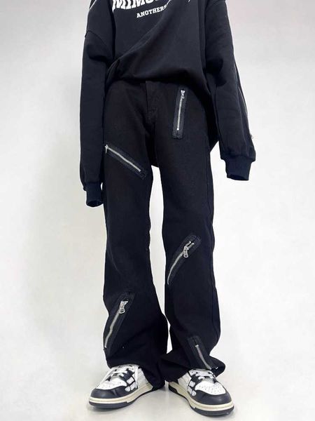 Jeans pour hommes HOUZHOU Punk Bootcut Jeans Hommes Slim Zipper Denim Pantalon Bell Bottoms Hip Hop Pantalon Noir Homme Streetwear Japonais Casual Z0301