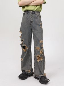 Jeans pour hommes Houzhou Vintage Pantalon en détresse déchiré pour Y2K Blue Denim Pantalon Mâle Rétro Japonais Streetwear Hip Hop 220927