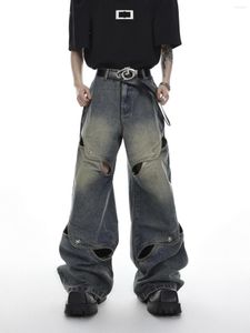 Jeans pour hommes HOUZHOU pantalons à jambes larges hommes Streetwear Baggy en détresse Denim pantalon mâle surdimensionné évider décontracté coréen Hip Hop