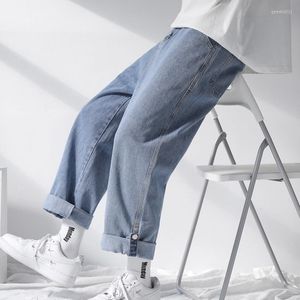 Jeans pour hommes Hzirip bleu 2023 automne pantalon droit ample neuf points jambe large tout Match décontracté taille haute pantalons longs