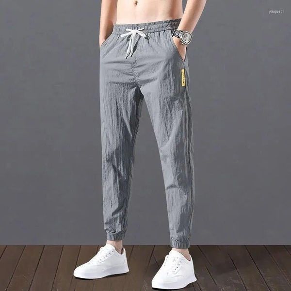 Jeans pour hommes glace soie hommes été coréen mode pantalon ample neuf points pantalon classique cordon élastique taille Jogging