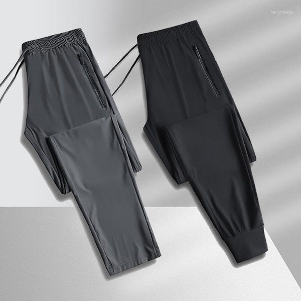 Pantalones vaqueros para hombre, pantalones de seda de hielo, mallas con correa transpirables informales finas de verano, holgadas, elásticas, de secado rápido, aire acondicionado