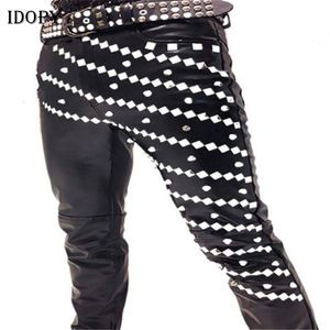 Jeans pour hommes Idopy Discothèque DJ Chanteur Gothique Punk Rock Rivet Faux Pantalon En Cuir Hip Hop Costume De Scène Hommes Cloutés Moto tTrousers 230330