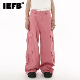 Jeans para hombres Pantalones IEFB Tendencia Baggy Denim Cargo Pants 2023 Big Pocket Pink Loose Jean Monos Moda Hip Hop Ropa 9C1748 230823