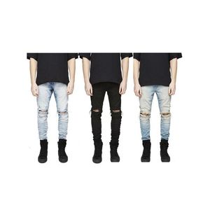 Jeans pour hommes en stock Slim Fit Ripped Hommes Hi-Street Mens Died Denim Joggers Trous aux genoux Lavés Détruit Plus Taille Drop Livraison Appare Dh1Sk