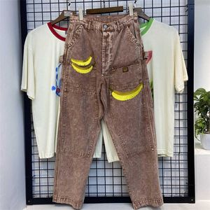 Jeans pour hommes Ins mode pour hommes industrie lourde broderie banane pantalons décontractés à la mode jeans hip hop lâche