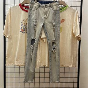 Jeans pour hommes Ins Jeans pour hommes Biker High Street Fashion Slim Fit Gros dégâts élastique Pantalons décontractés à la mode