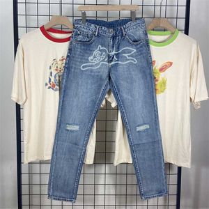 Jeans homme Ins trous de lavage classique simple basique jean tendance pantalons décontractés imprimé chiot