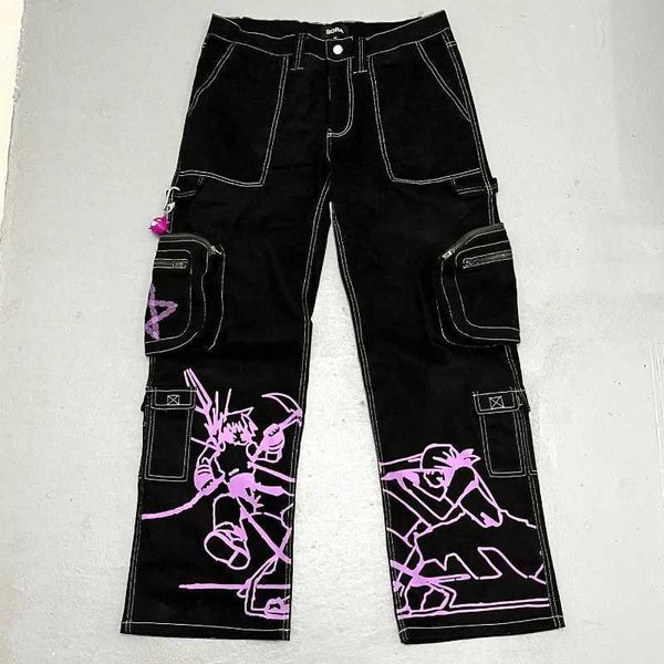 Jeans masculin Ins Y2K Vêtements Baggy Jeans Femmes 2023 Nouvelle mode Harajuku Trend Modèles Mentides imprimés Streetwear Black Q240509