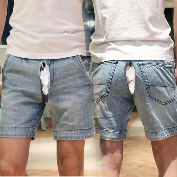 Pantalones Vaqueros De Los Hombres Invisibles Pantalones De Asiento Abierto Boyfriend Denim Pantalones Cortos De Verano Retro Casual Recto Al Aire Libre Sexo Cargo