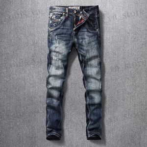 Jeans masculin de style italien jeans hommes jeans de haute qualité rétro noir bleu élastique slim slim fit ripped jeans hommes vintage designer pantalon denim t240409