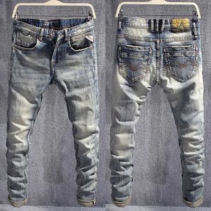 Jeans masculin style italien mode jeans rétro lavage slim slim stretch jeans déchiré pantalon hommes vintage designer pantalon denim décontracté hombre t240409
