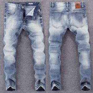 Jeans pour hommes Style italien jeans pour hommes à la mode rétro bleu clair ultra-mince déchirure jeans pour hommes pantalons pour hommes de haute qualité pantalons de créateur rétro Hombre J240328