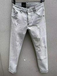 Jeans pour hommes Italie Blanc Rayé Trou Ripped Black Fashion Crayon Pantalon 9103 #