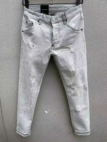 Jeans para hombres Italia Blanco Rayado Agujero Rasgado Negro Moda Lápiz Pantalones 9103 #