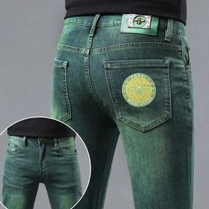 Jeans masculin Jade Green Mens haut de gamme Luxury Luxury Fashion Slim Fit Elastic Pantalon Straight Pantal
