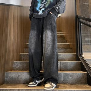 Heren Jeans Japan Koreaanse Mode Mannen Wijde Pijpen Streetwear Rechte Baggy Elastische Taille Denim Broek Mannelijke Toevallige Losse Broek A75